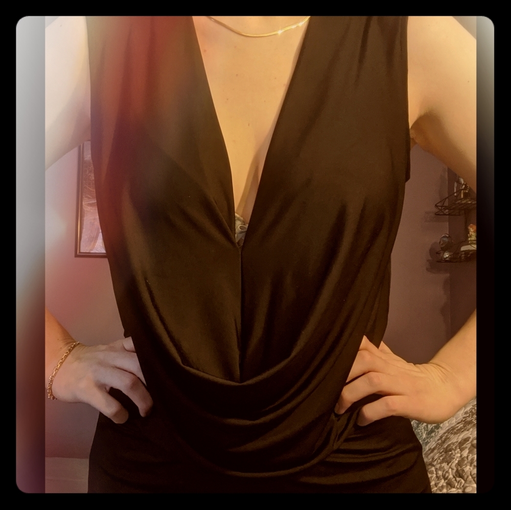 Marciano Low V Neck Black Silky Sexy Top
